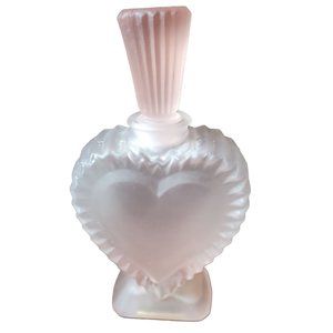 Vtg Pink Frosted Glass Heart Perfume Bottle